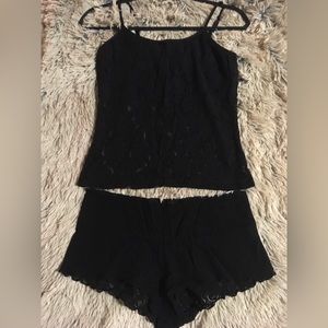 Black Lace Top & Pantie Lingerie Set Sz M